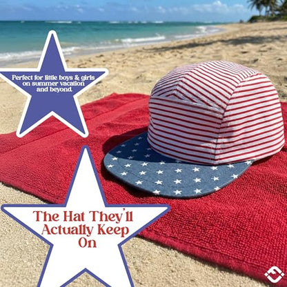 Funky Junque Kids 5 Panel Hat - Toddler Boys American Flag Baseball Cap, Patriotic Infant Baby Sun Hat for 4th of July - color: Usa Flag - Red/White/Blue, size: 2-9 Years