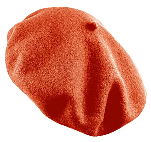 Women's French Beret Hat Solid Color Plain Wool Classic Traditional Artist Cap - color: Orange