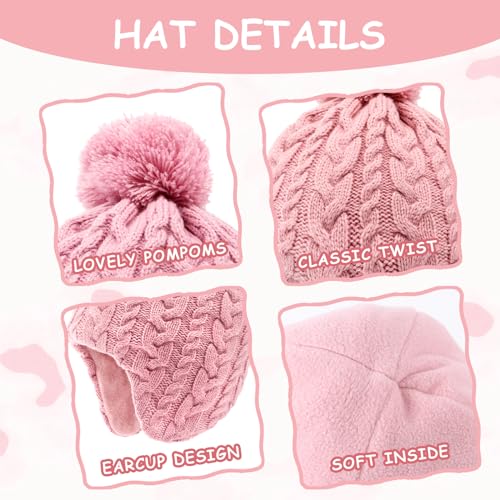 Duoyeree Kids Beanie Dinosaur Pom Pom Knit Winter Hat Fleece Lined for 1-7T - color: Ab-pink, size: 2-4T