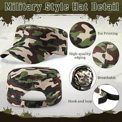 Eurzom 6 Pcs Cadet Cap Military Hat for Men Women Adjustable - color: Camouflage