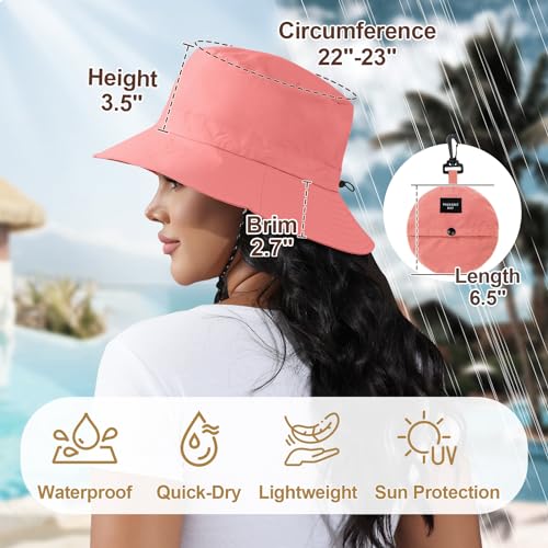 Packable Bucket Hat for Women Waterproof UV Protection Sun Hat - color: Watermelon