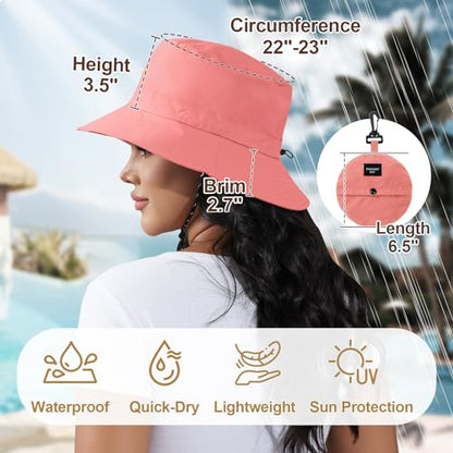 Packable Bucket Hat for Women Waterproof UV Protection Sun Hat - color: Watermelon