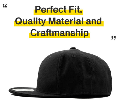 KBETHOS® Original 6 Panel Flat Brim True-Fit Fitted Cap - color: Black, size: 7 3/8