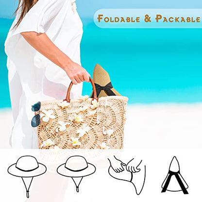 Beach Hat for Women, Wide Brim Sun Straw, UPF 50+ Foldable Floppy Sun Hat - color: B-khaki