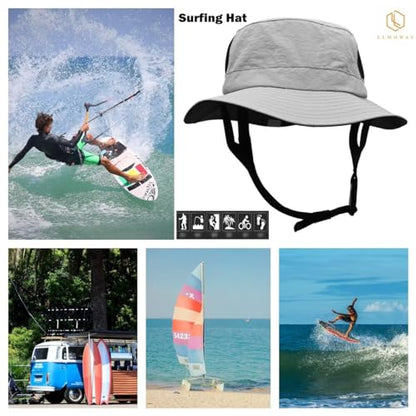 Mens Womens Surf Bucket Hat Waterproof UPF50+ Foldable Beach Sun Hats - color: Grey