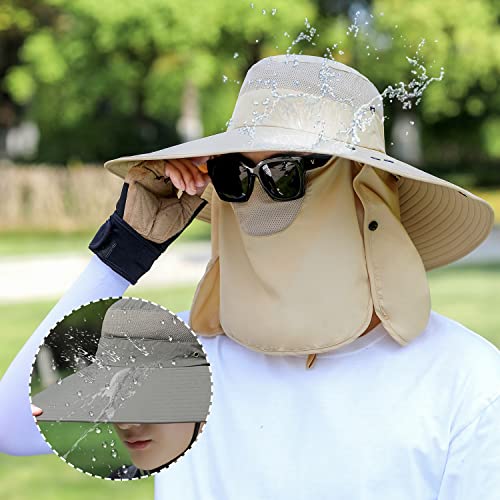 Women Wide Brim Face Mask Sun Hat Detachable Neck Face Flap Ponytail UV Protection Visor Hat Garden Fishing Hiking - color: Hyp008-mise