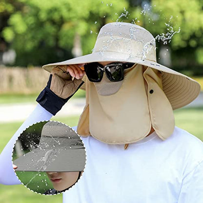 Women Wide Brim Face Mask Sun Hat Detachable Neck Face Flap Ponytail UV Protection Visor Hat Garden Fishing Hiking - color: Hyp008-mise