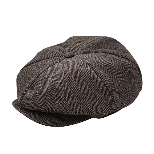 jerague Wool Newsboy Cap for Men Women - Classic Vintage Gatsby Lvy Cabbie Hat Flat Beret Cap Adjustable Size - color: Herringbone/Coffee, size: X-Large-XX-Large