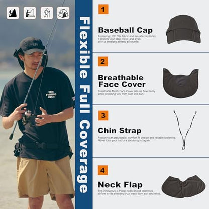 Surblue Baseball Sun Cap with Removable Neck Flap and Face Mask UPF 50+ - color: Grey, size: Medium