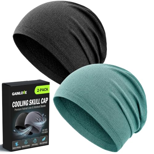 2 Pack Cooling Skull Cap for Men Women, 3D Mesh Sweat Wicking Beanie - color: Black+green