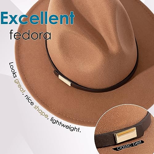 Fedora Hats for Men Wide Brim Panama Hat with Classic Belt - color: Khaki
