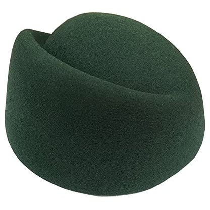 YING LAN Women Wool Cap Stewardess Pillbox Hat Fascinator Base - color: Dark Green