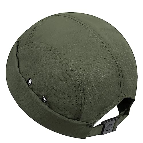 CLAPE Brimless Cap for Men Lightweight Breathable Nylon 5 Panel Docker Cap Waterproof No Visor Worker Rolled Cuff Leon Hat - color: Dbh01-green