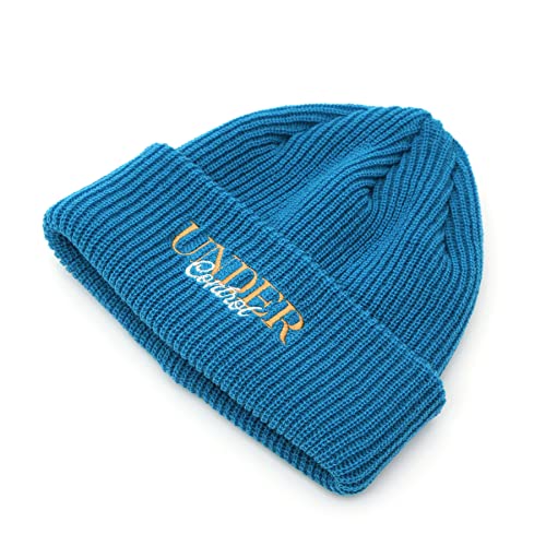 UNDERCONTROL Logo Label Patch Unisex Fall Winter Short Thick Cuffed Rollup Warm Beanie Korea Trawler Fisherman Knit Skull Hat - color: Athletic Blue