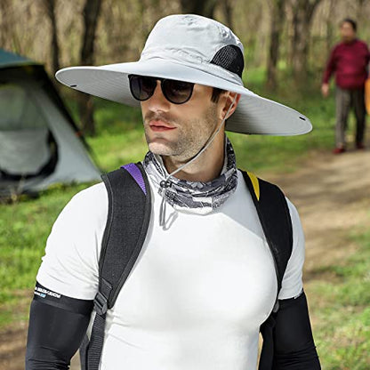 HUAMULAN Men Women 6" Wide Brim Sun Protection Hat Summer Fishing Hats - color: Hn002-qianhui