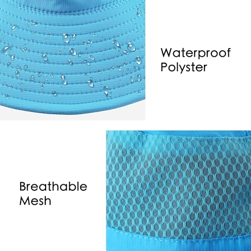 Muryobao Women Ponytail Sun Hat Summer UV Protection Cap Outdoor Foldable Mesh Wide Brim Bucket Hats for Beach Fishing Garden - color: Sky Blue