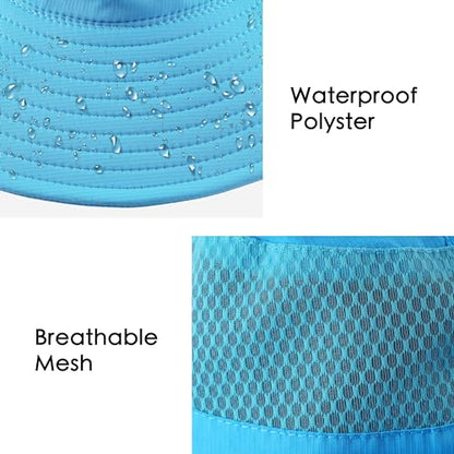 Muryobao Women Ponytail Sun Hat Summer UV Protection Cap Outdoor Foldable Mesh Wide Brim Bucket Hats for Beach Fishing Garden - color: Sky Blue