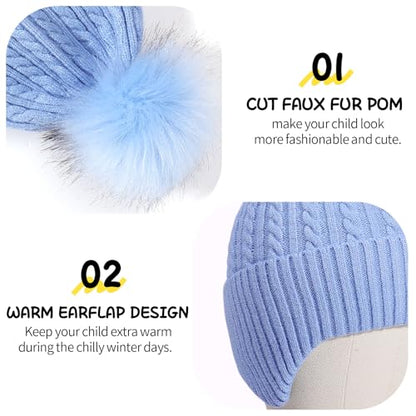 Kids Knit Winter Hats Skiing Beanie Caps with Earflap for Girls Boys Age 3-14 - color: Blue, size: 3-8 Years