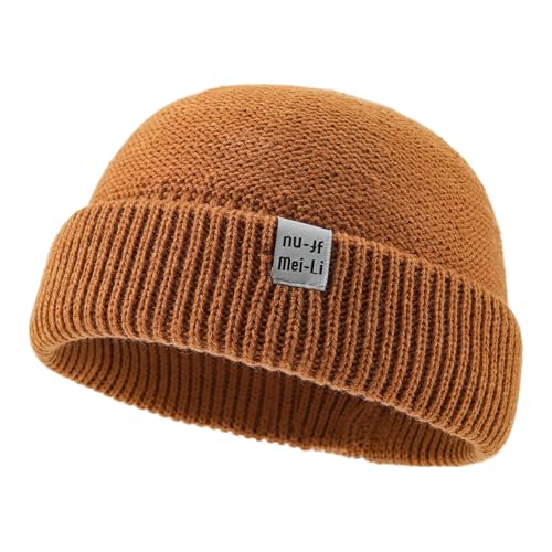Soft Beanie Hat for Women Men Winter Knit Hat Roll-up Cuffed Harbour Hat Skull Cap Warm Swag Fisherman Ski Caps - color: Mg-zzm2590-orange