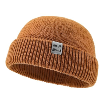 Soft Beanie Hat for Women Men Winter Knit Hat Roll-up Cuffed Harbour Hat Skull Cap Warm Swag Fisherman Ski Caps - color: Mg-zzm2590-orange