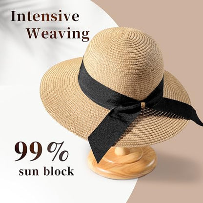 Tavaleu Beach Hat Foldable Wide Brim UV Protection for Women Summer Sun Hat - color: Khaki-5