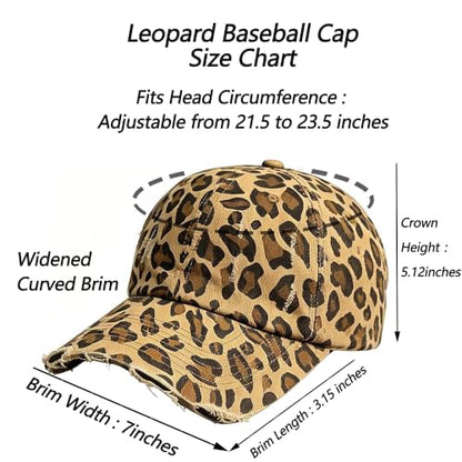 Baseball Hats for Women Men Adjustable Leopard Print Dad Trucker Hat Cotton Sun Protection Caps Sports Golf Medium - color: Camel-scratch Brim