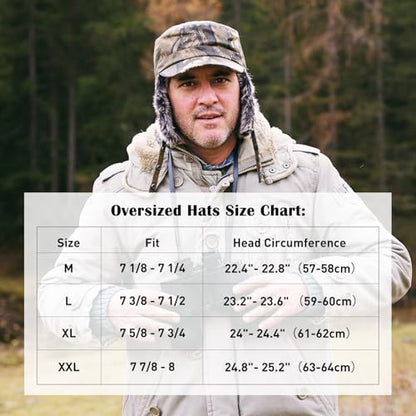 TOP-EX Oversized XL/XXL Unisex Winter Trapper Military Hat Faux Fur Earflaps Baseball Cap Quilted Lined - color: Armygreen, size: X-Large
