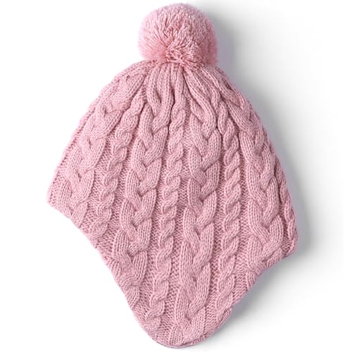Duoyeree Kids Beanie Dinosaur Pom Pom Knit Winter Hat Fleece Lined for 1-7T - color: Ab-pink, size: 2-4T