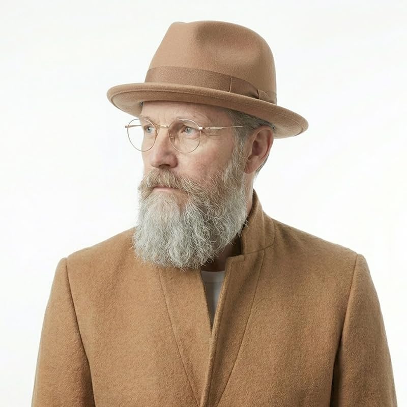 FREEBIRD99 Men's Wool Felt Trilby Hat Short Brim Fedora Hat - color: Bright Brown