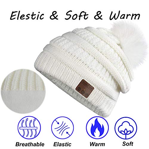 Wireless Music Beanie Women Beanie Girls Hat Over Ear Headset Sports Stereo Headphone with Microphone Speaker Womens Beanie Cap Snow White - color: Snow White