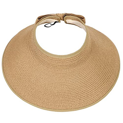 sy soul young Women's Straw Hat with Ponytail Hole Wide Brim Visor Sunhat - color: Khaki