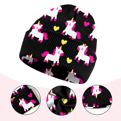 Kids Beanie Knit Hat Winter Unisex Cuffed Beanies Skull Cap Warm Double Layer Thick Acrylic Cute for Girls Boys - color: Black