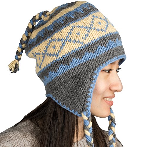 Tribe Azure Fair Trade Womens Beanie Hats, Warm Knit, Women's Skullies Beanie for Women, Boho Knit Wool Blue