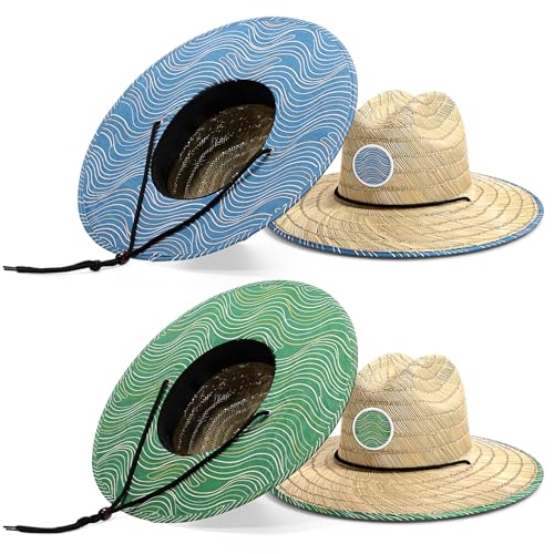 Cuffbow 2 Pack Straw Sun Hats for Women Men - style: Wave Stripe