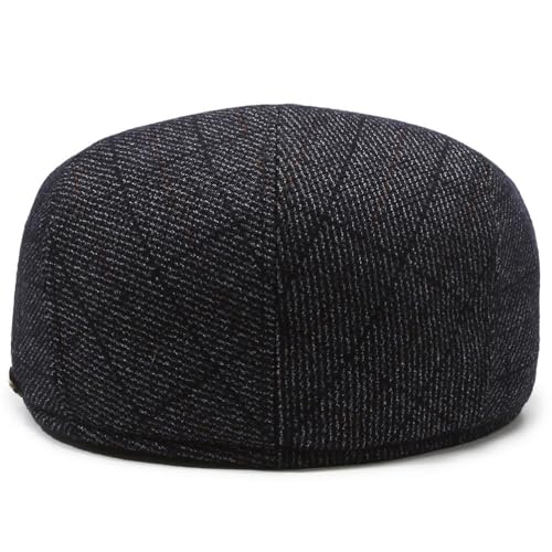 Men's Newsboy Cap with Earflaps Flat Ivy Caps Gatsby Golf Cabbie Hats - color: Black Square
