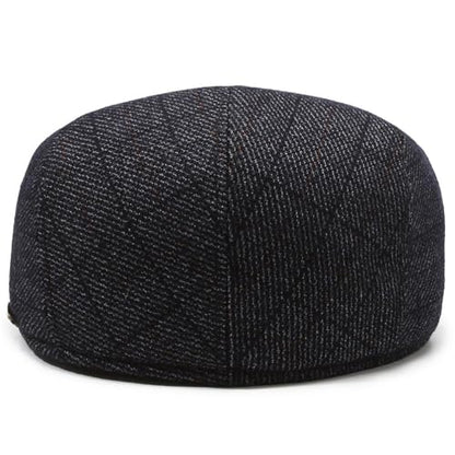 Men's Newsboy Cap with Earflaps Flat Ivy Caps Gatsby Golf Cabbie Hats - color: Black Square
