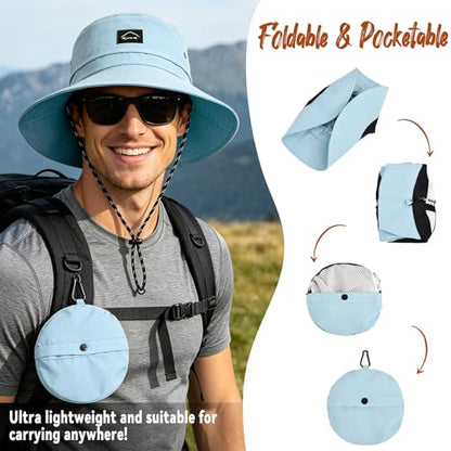 ZOORON Sun Bucket Hats for Women Men UPF 50+Packable Fishing Hats Quick Dry Waterproof Hiking Hat with Detachable Chin Strap - color: 1pack-blue
