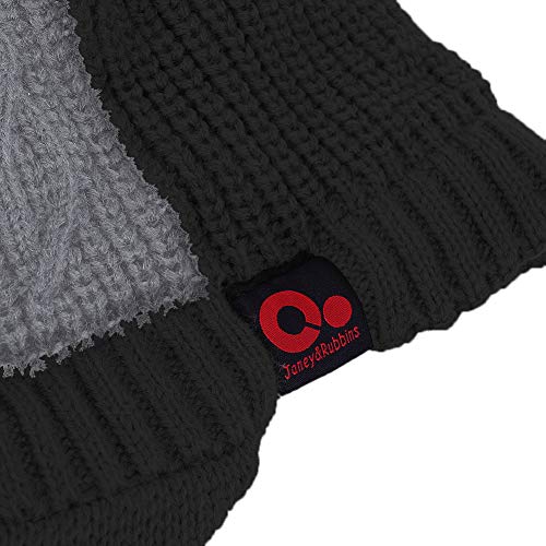 Women's Contrast Patch Visor Beanie Winter Knit Hat with Birim Fleece Lining Baseball Cap - color: Black