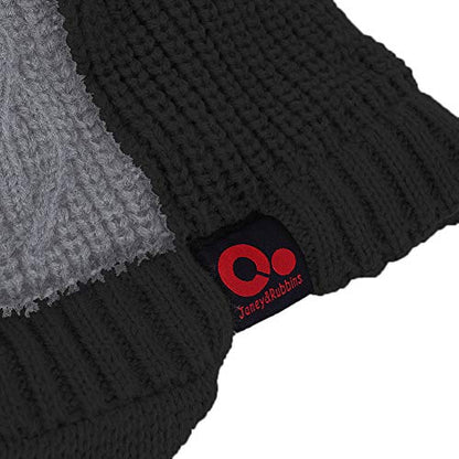 Women's Contrast Patch Visor Beanie Winter Knit Hat with Birim Fleece Lining Baseball Cap - color: Black
