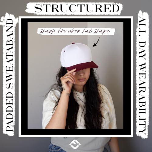 Funky Junque Adult Trucker Snapback Hat 2-Tone Baseball Cap - color: Burgundy/White