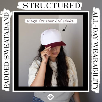 Funky Junque Adult Trucker Snapback Hat 2-Tone Baseball Cap - color: Burgundy/White