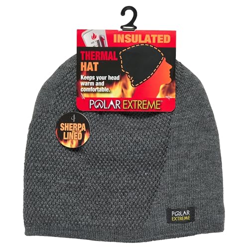 Polar Extreme Men's Sherpa-Lined Knit Winter Hat – Warm, Gift for Dad, Cold Weather - color: Grey Lined