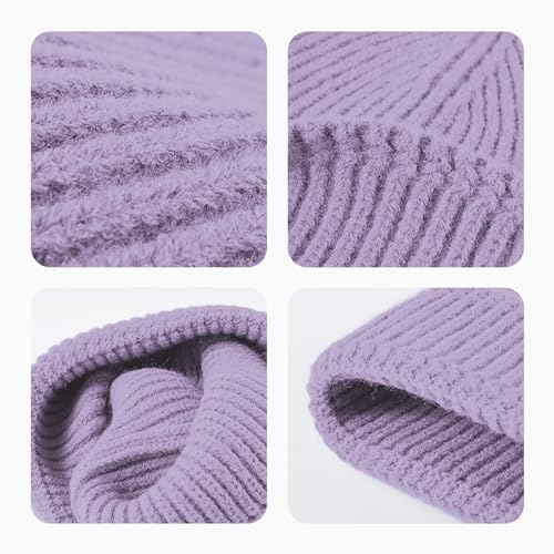 Beanie for Men Women Cuffed Thick Knitted Skull Cap Unisex Winter Hat - color: Light Purple