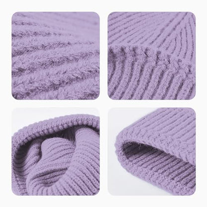 Beanie for Men Women Cuffed Thick Knitted Skull Cap Unisex Winter Hat - color: Light Purple