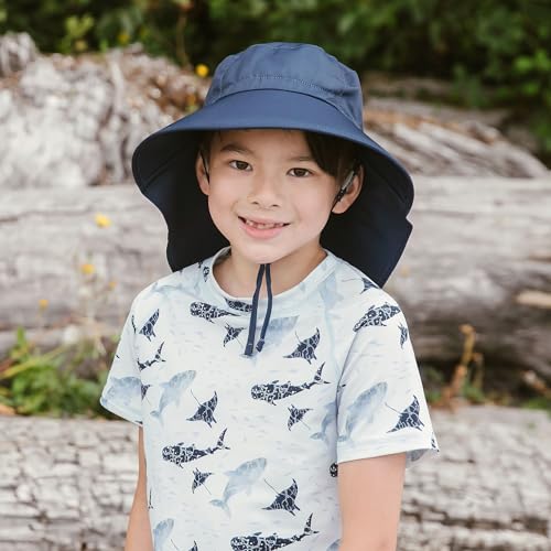 JAN & JUL 50+ UPF Quick-Dry Sun-Hats for Boys - color: Dark Navy, size: 5-12 Years