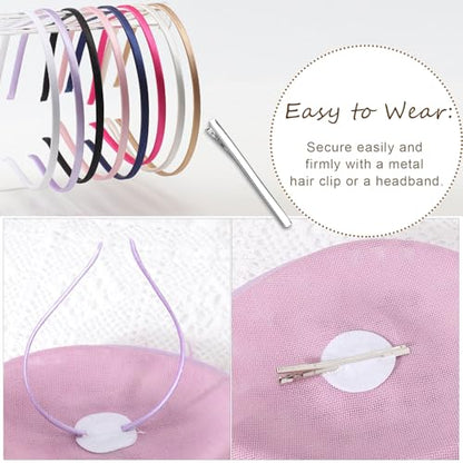 AQOKKA Women Fascinators Hats Flower Mesh Feathers Headband Clip - color: 1 Pc Feather Fascinators : Light Purple