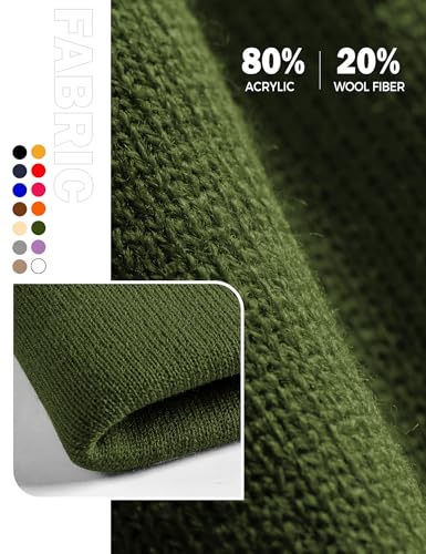 Beanie Hats for Men Women Knit Winter Hat, Warm Skull Stocking Cap, Striped Snow Hat Heated Cuffed Beanie - color: 2p-black+army Green