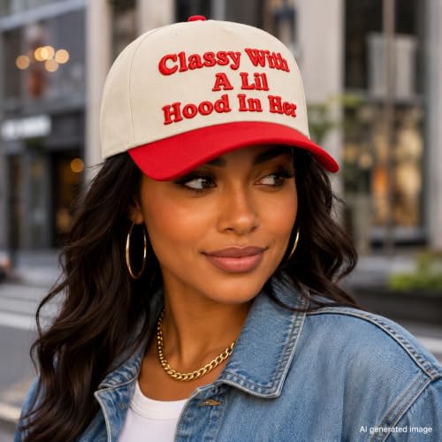Embroidered Trucker hat for Women Men Baseball Hat Adjustable Unisex Cotton for Soccer Supporters - color: Classy With a Lil Hood in Her Red