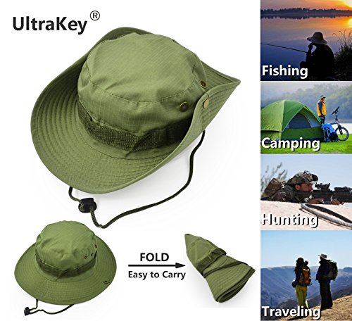 Outdoor Wide Brim Sun Protect Hat, Classic US Combat Army Style Bush Jungle Sun Cap for Fishing Hunting Camping - color: Light Green