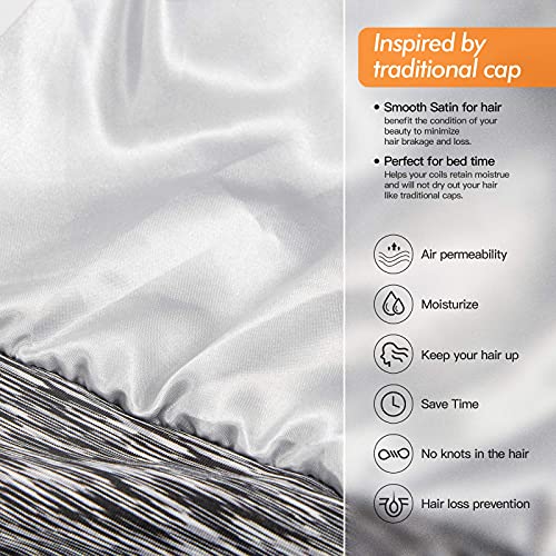 Silk Satin Lined Bonnet Sleep Cap - Adjustable Stay on All Night Hair Wrap Cover Slouchy Beanie for Curly Hair Protection for Women and Men - Heather Black - color: Heather Black, size: One Size